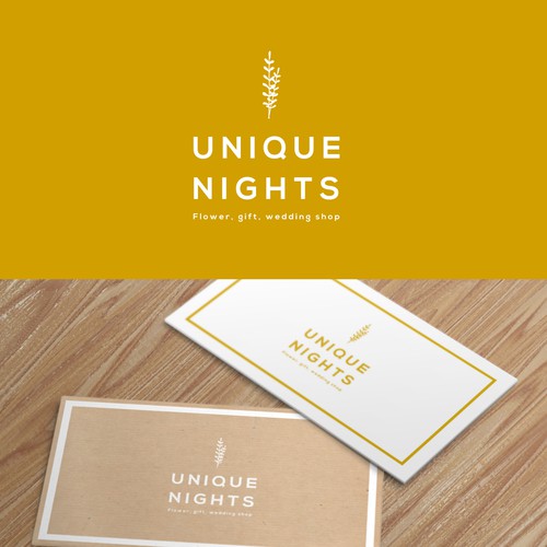 Yellow brand with the title 'Logo design for flower, gift, wedding shop'