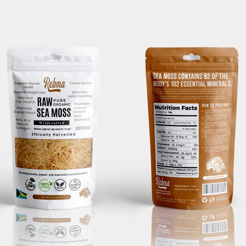 Nutrition packaging with the title 'Stand Up Pouch Bag Packaging for a High quality Wildcrafted Sea Moss product'