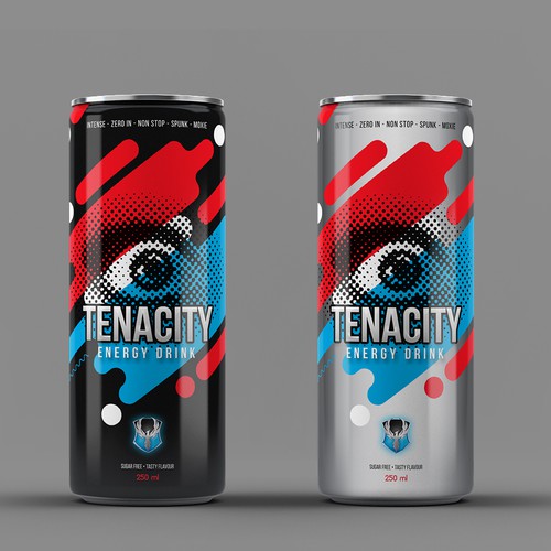 Packaging label with the title 'New Kind of Energy Drink'