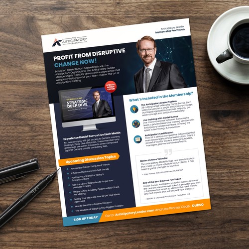 Speaker design with the title 'Anticipatory Leader Promo Page'