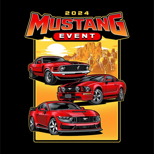 Pony design with the title 'Mustang Event 2024 T-shirt Illustration'
