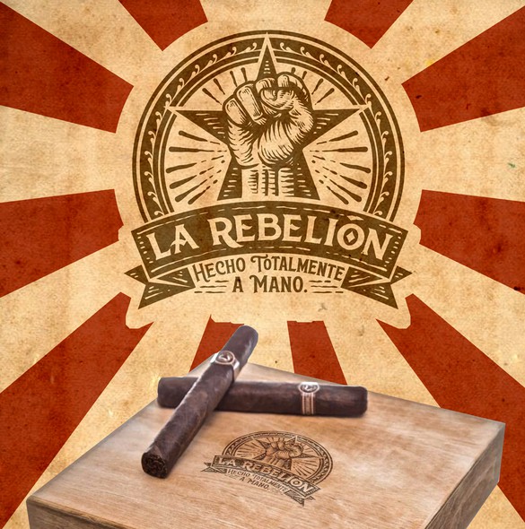 Logo label with the title 'La Rebellion hot stamp design for cigar box.'