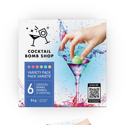 Shop packaging with the title 'New Packaging For Cocktail Bomb Shop'