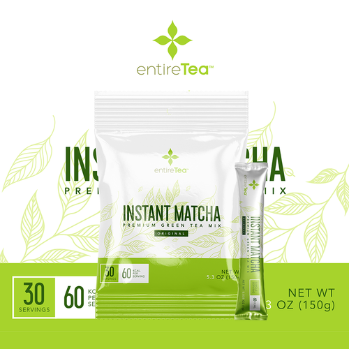 Matcha packaging with the title 'Instant Matcha - available for sale'