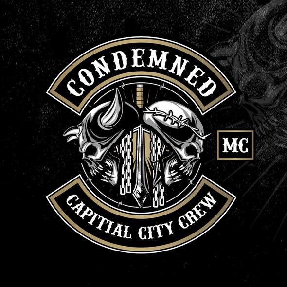 Motorcycle design with the title 'MOTORCYCLE CLUB PATCH'