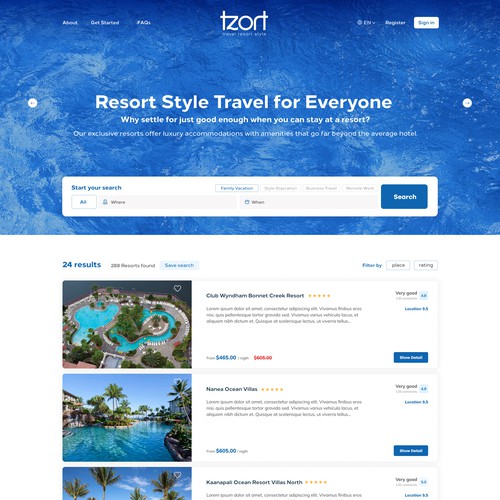 Product design website with the title 'Web Concept Travel Digital Product'
