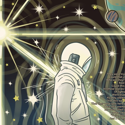 Astronaut artwork with the title 'Secrets In The Stars - illustrated book'