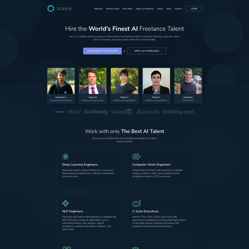 UX design with the title 'Website design for JARVIS'