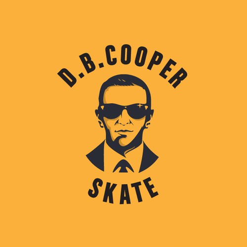 Skateboard logo with the title 'Illustrative DB Cooper Logo'