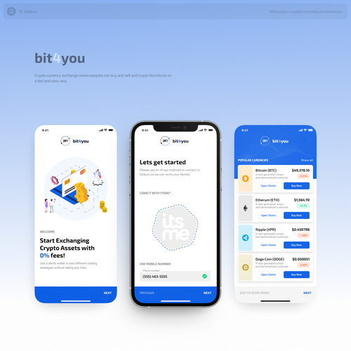 IPhone design with the title 'Cryptocurrency registration flow'
