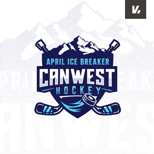 Ice hockey logo with the title 'Sport badge logo for canwest hockey'