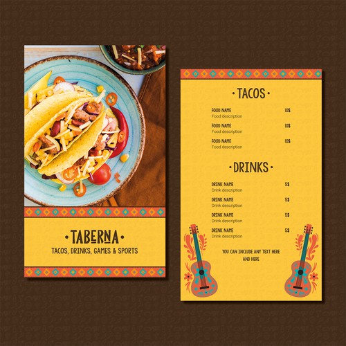 Mexican restaurant design with the title 'Flyer para el restaurante Taberna'