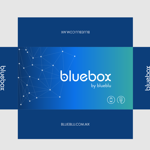 Blue packaging with the title 'Diseño de imagen blue box, empresa innovadora de comunicaciones'