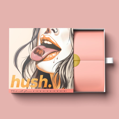 3D packaging with the title 'Flirty Packaging for Hushh.. Chocolate'