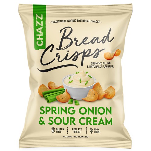 Chips packaging with the title 'Chazz Bread Crisps Shack'