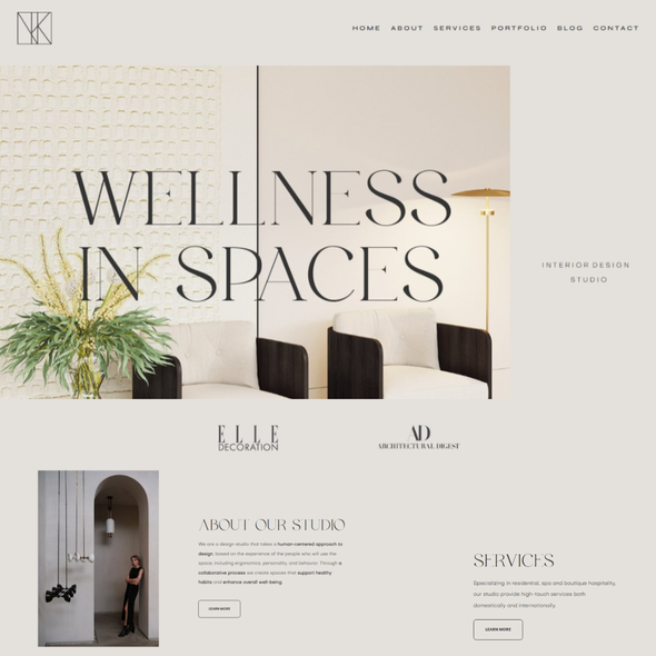 Nude design with the title 'Wellness in Spaces - Interior Designer'