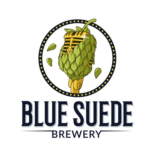 Microphone logo with the title ' Elvis Meets Craft Beer – Create a Legendary Logo for Blue Suede Brewery!'