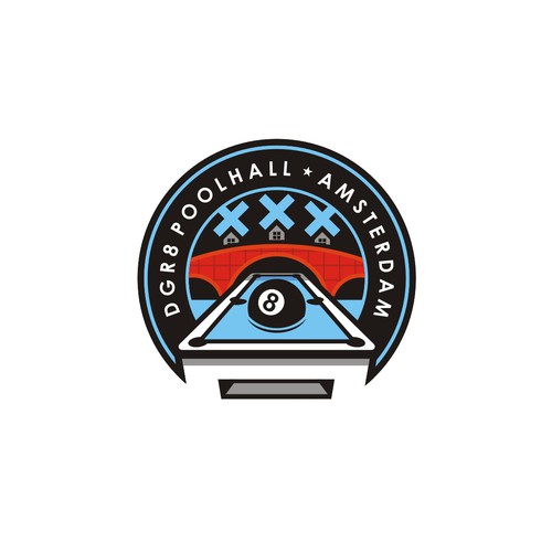 Table design with the title 'One Gr8 logo for a Poolhall in Amsterdam'