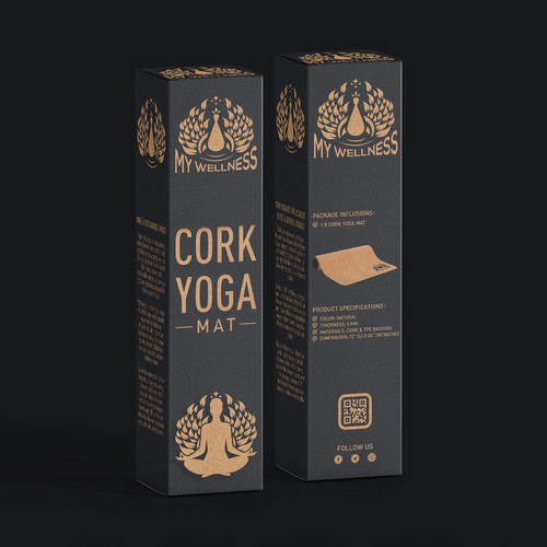 Product packaging with the title 'Cork yoga mat box packaging'
