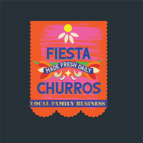 Van logo with the title 'Fiesta Churros Orange Day of the Dead Flag Logo'