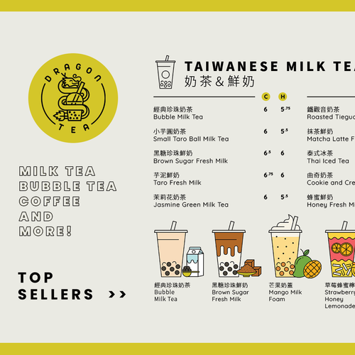 Bubble tea design with the title 'Menu for Bubble Tea Shop.'