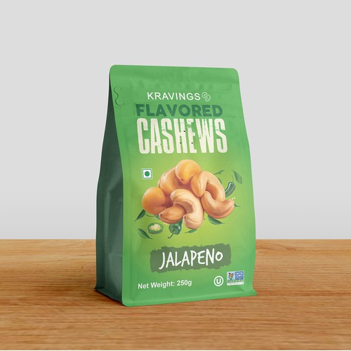 Nut packaging with the title 'Flavored Cashews Packaging design'