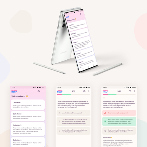 Clear design with the title 'Short stories quiz mobile app - Android'