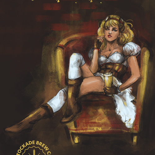 Pin-up girl artwork with the title 'Steampunk pin-up-girl for beer label'