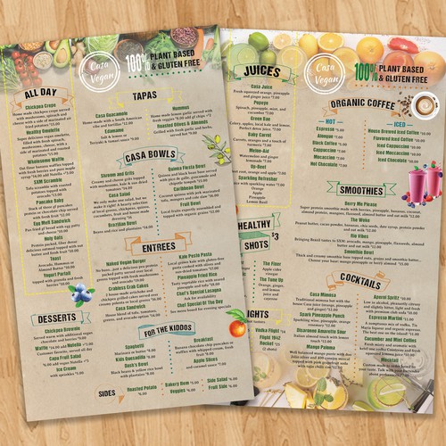 Juice design with the title 'Tropical Vegan Menu'