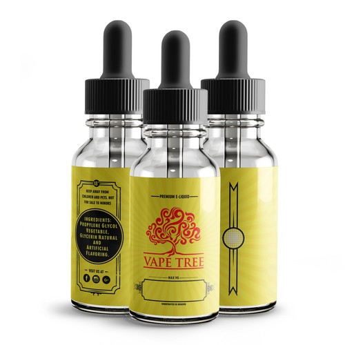 Yellow label with the title 'VAPE TREE label design'