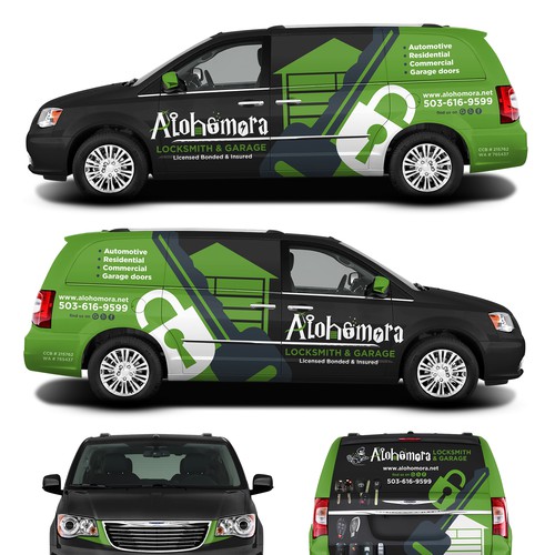 Locksmith design with the title 'Van Wrap for Alohomora Locksmith & Garage'