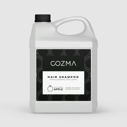 Shampoo label with the title 'Hair Shampoo with Juicy Green Apple'