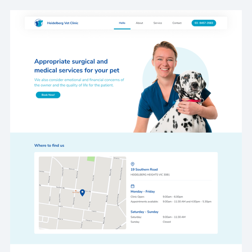 Animal website with the title 'Heidelberg Vet Clinic'