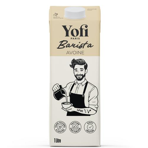 Milk design with the title 'Yofi Barista Almond Milk – Packaging Design & Rebranding'