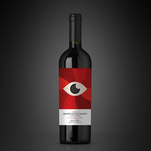 Red wine label with the title 'Montepulciano Wine Label by Soul Growers'