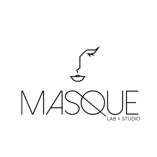 Black and gold logo with the title 'Masque logo design'