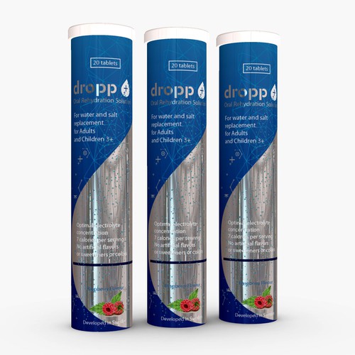 Blue packaging with the title 'Tube Label for DROPP!'