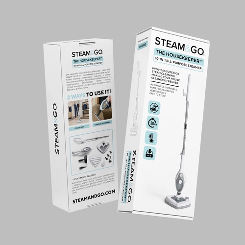 Stamp design with the title 'The Housekeeper™ 10-IN-1 ALL-PURPOSE STEAMER'