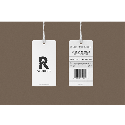 Dog label with the title 'Tag design for pet shop'