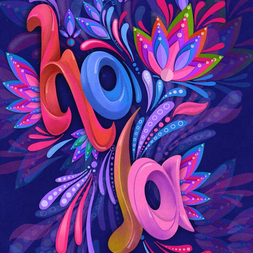 Lettering artwork with the title 'Palabra "Hola" ilustrada'