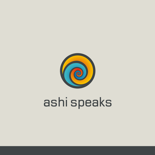 Circle swirl logo with the title 'Create winning logo design for female speaker who transforms lives'