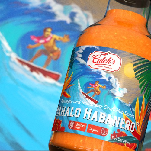 Sauce label with the title 'Design and illustration for a сraft hot sauce label '