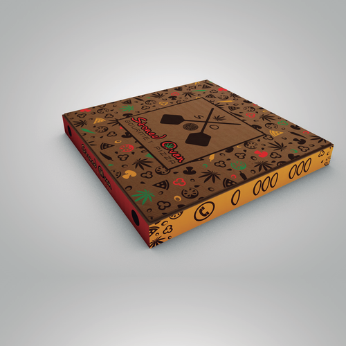 Pizza box design with the title 'Medical Marijuana Pizza Packaging Design Contest'