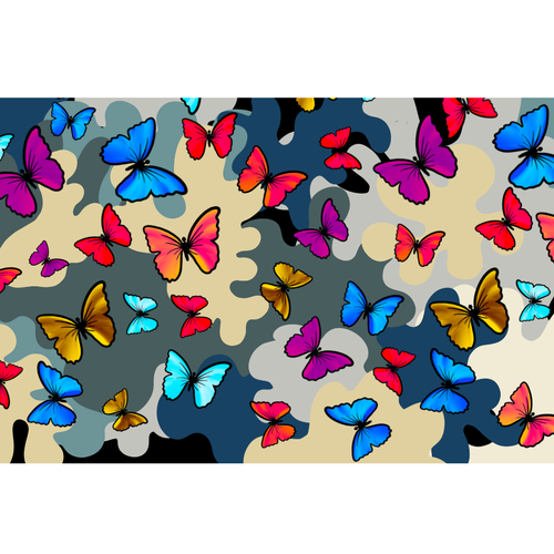 Hand-drawn artwork with the title 'Camo pattern with butterflies'