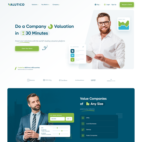 Startup website with the title 'Business Valuation Software Website'