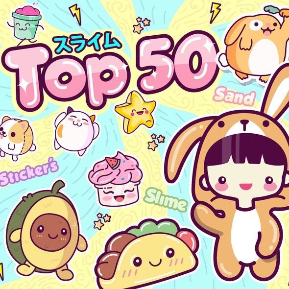 Kawaii illustration with the title 'Top 50 Asmr'