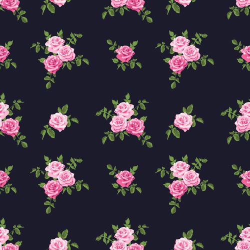 Textile design with the title 'Feminine Rose Pattern'