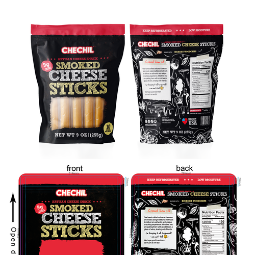 Packaging with the title 'Smoked Cheese Sticks'