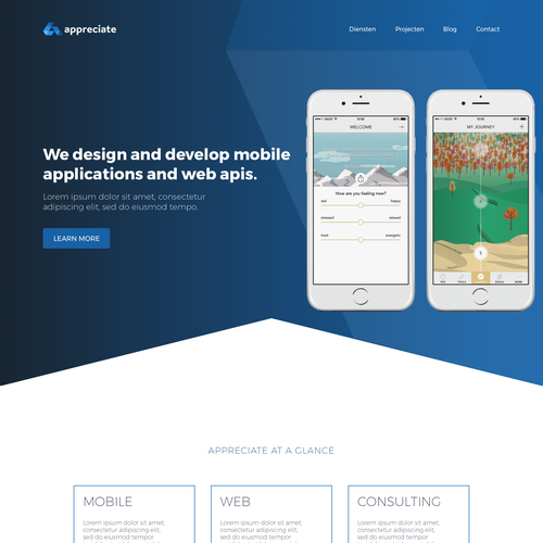 White website with the title 'Mobile development agency website'