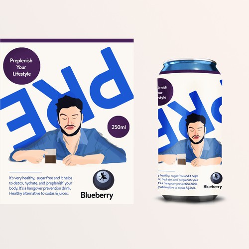 Blue label with the title 'Label for 250ml drink for healthy "Pre"'